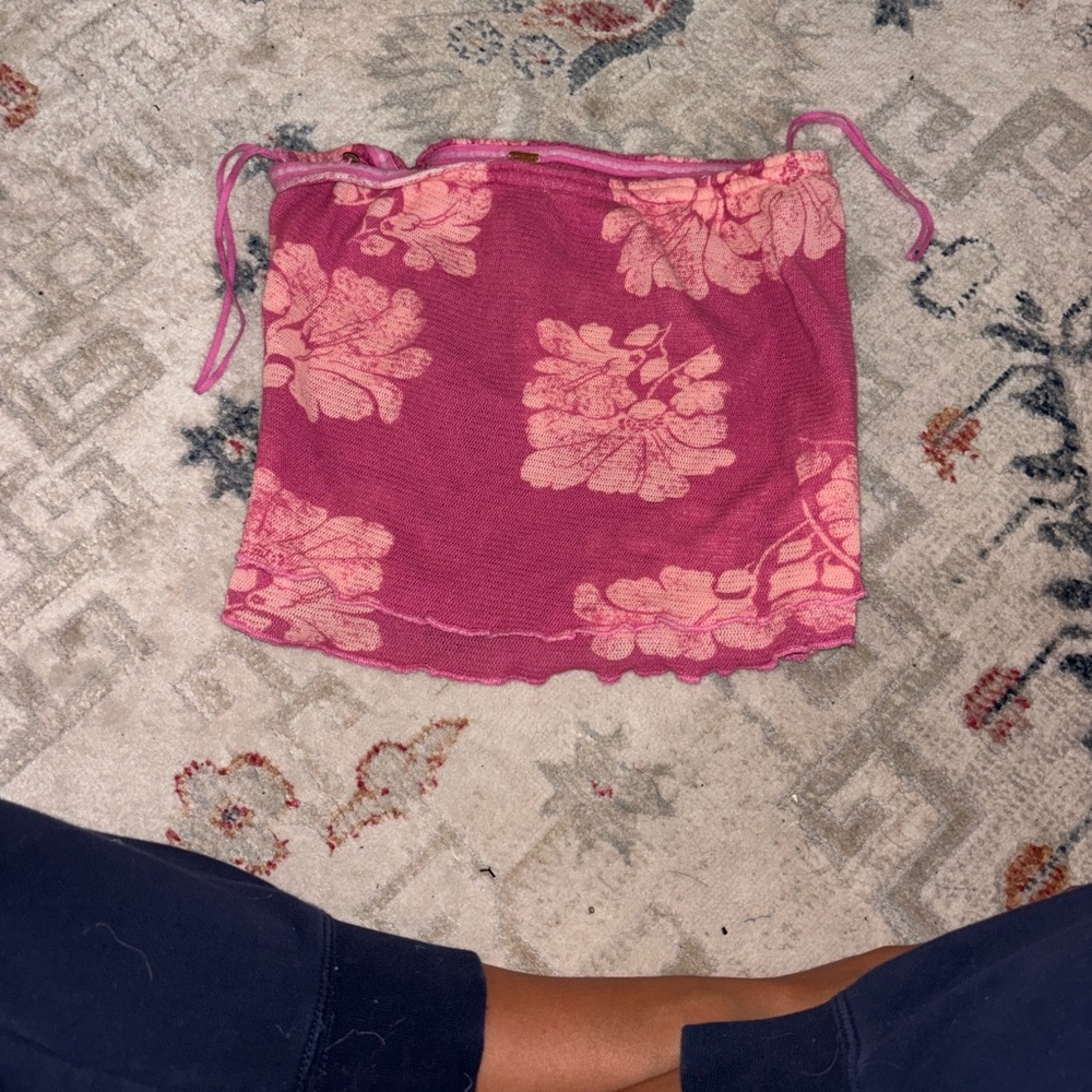 Free People Pink and Peach Floral Crop Top
